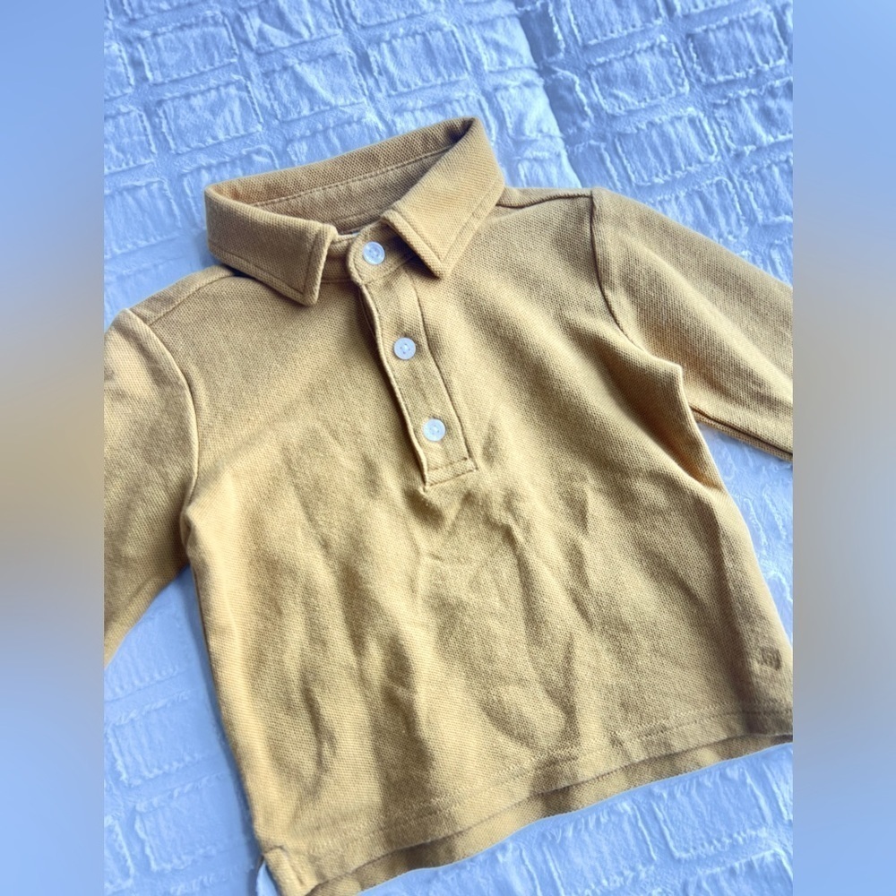 NWT Janie and Jack Polo Collared Long Sleeve Shirt Yellow Pique Boys 6-12 months